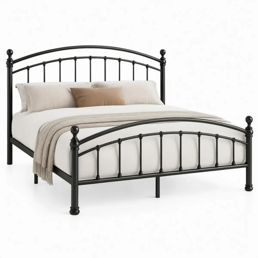 Tweepersoonsbed van zwart staal met gebogen hoofd- en voeteneinde, 160 x 200 cm