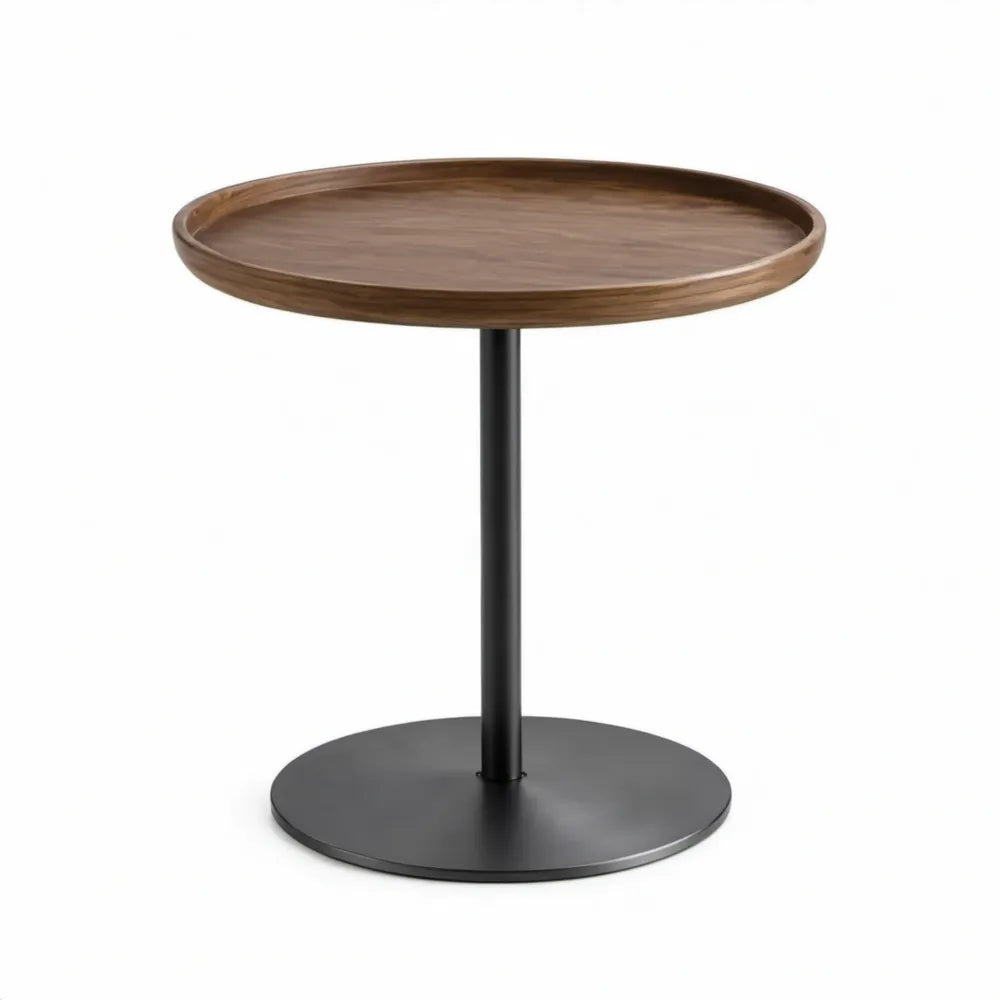 Ronde bijzettafel 50 x 50 cm met walnootfineer, Bruin/Zwart