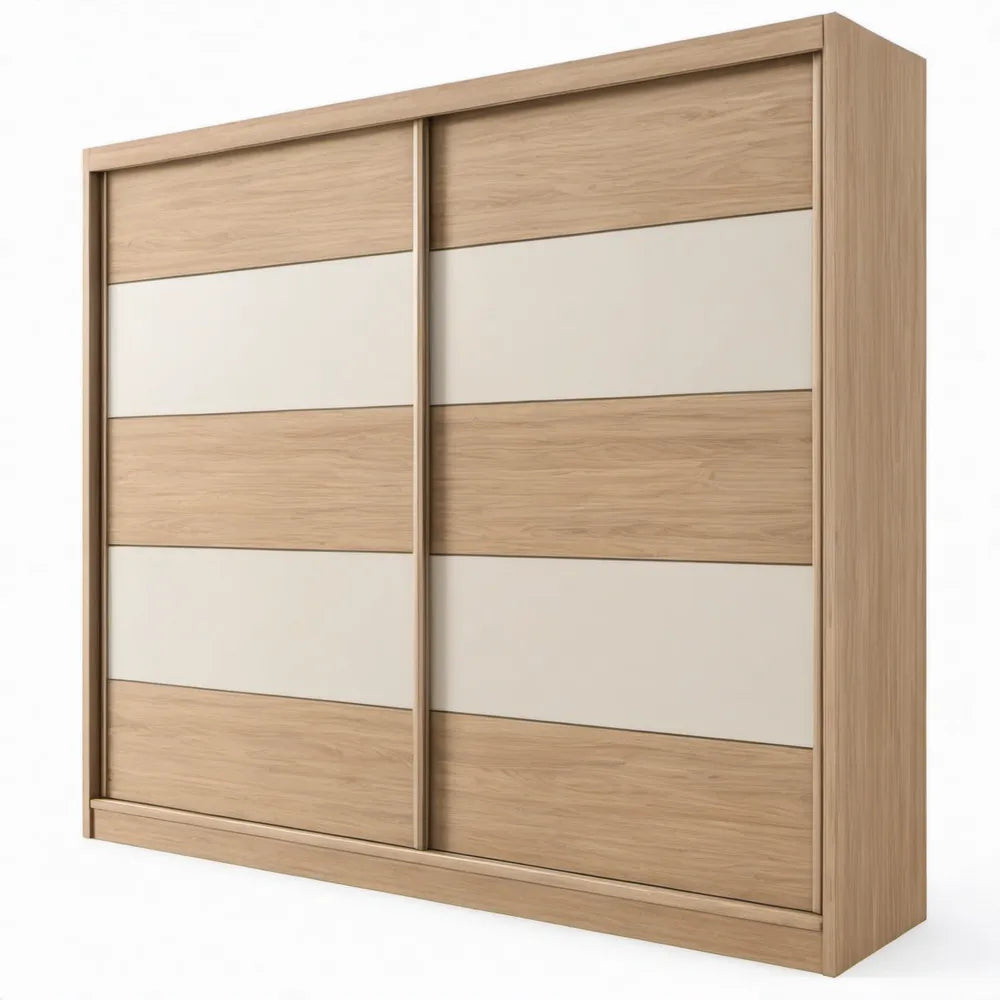 Schuifdeurkast 200 x 60 x 220 cm in eikenkleurig en wit