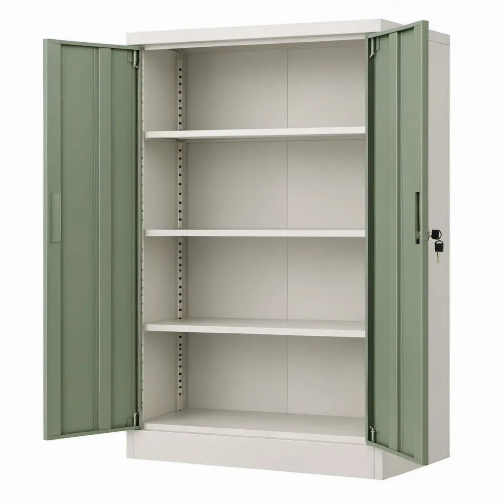 Stalen opbergkast met 2 afsluitbare deuren, 3 verstelbare legplanken, 90 x 40 x 180 cm, grijsgroen/wit