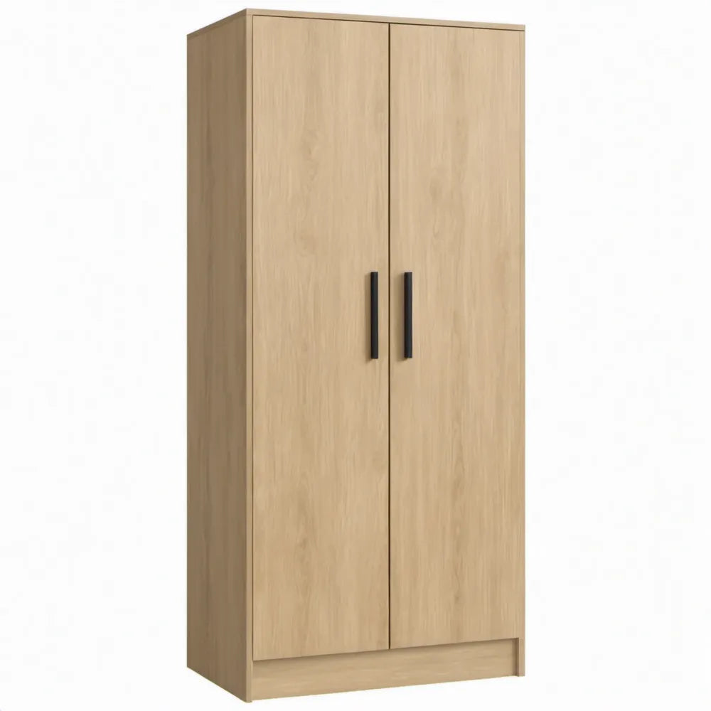 Eikenkleurige kast met 2 deuren en zwarte handgrepen, 80 x 52 x 180 cm