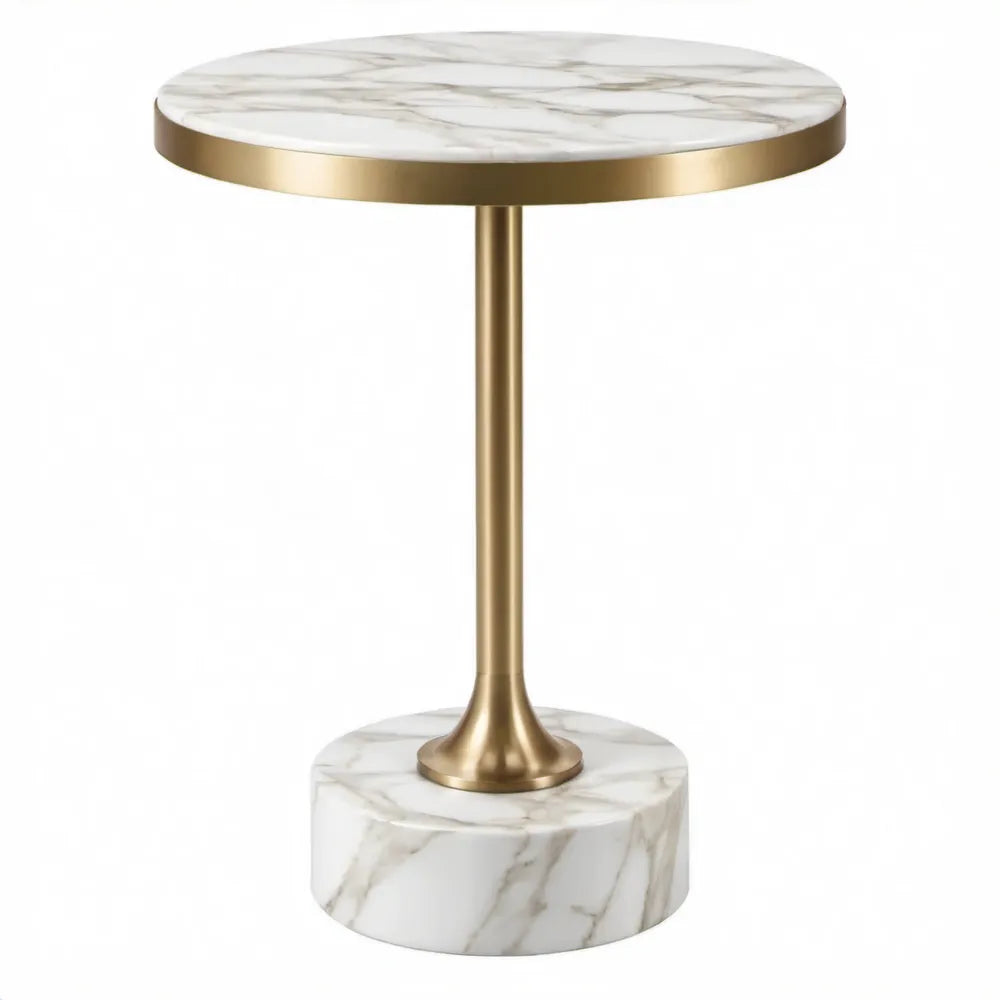Ronde bijzettafel Ø 40 x 55 cm met marmerlook in wit, grijs en goud