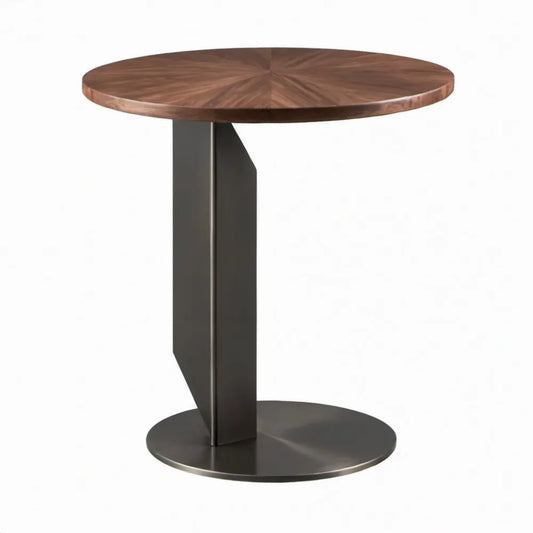 Ronde bijzettafel Ø 50 cm, hoogte 55 cm, walnootbruin blad en zwart stalen onderstel
