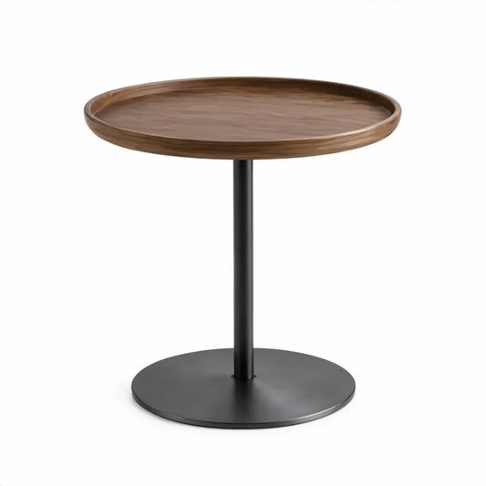 Ronde bijzettafel 50 x 50 cm met walnootfineer, Bruin/Zwart