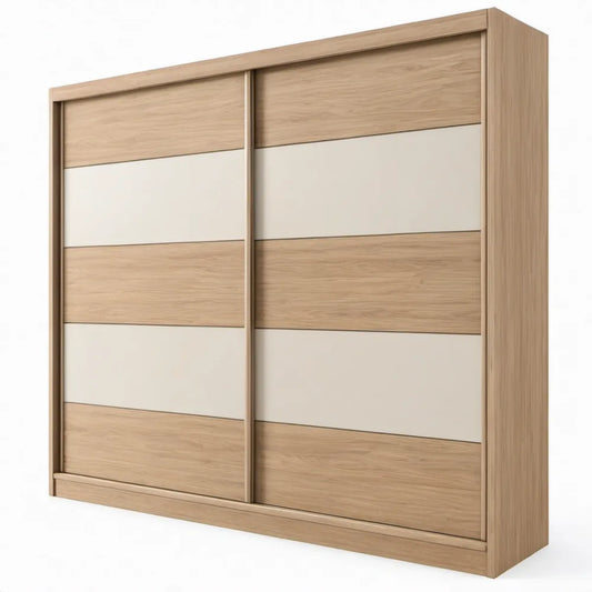Schuifdeurkast 200 x 60 x 220 cm in eikenkleurig en wit