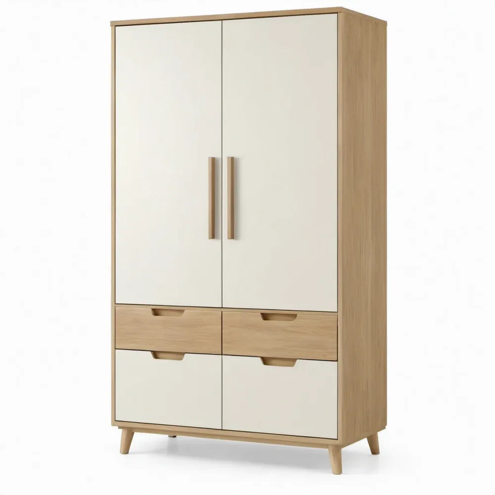 Kledingkast met 2 deuren en 4 lades, 80 x 40 x 180 cm, eikenkleurig en wit