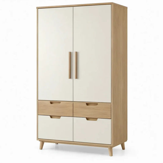 Kledingkast met 2 deuren en 4 lades, 80 x 40 x 180 cm, eikenkleurig en wit