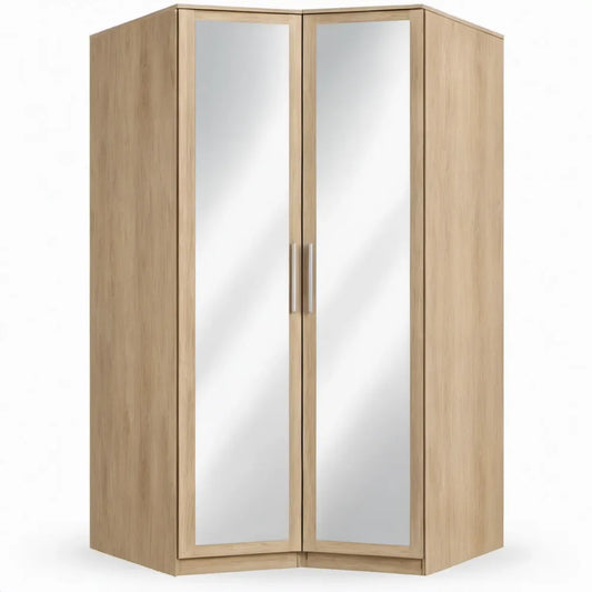 Hoekkledingkast met 2 spiegeldeuren, eikenkleurig, 95 x 95 x 195 cm