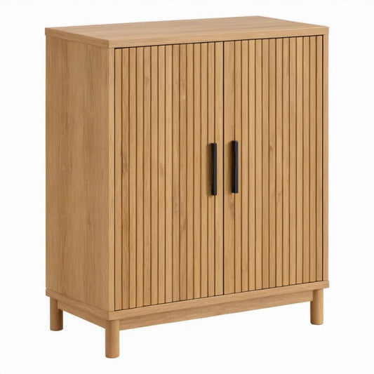 Opbergkast van massief eikenhout met 2 deuren, naturel eiken/zwart, 80 x 40 x 120 cm