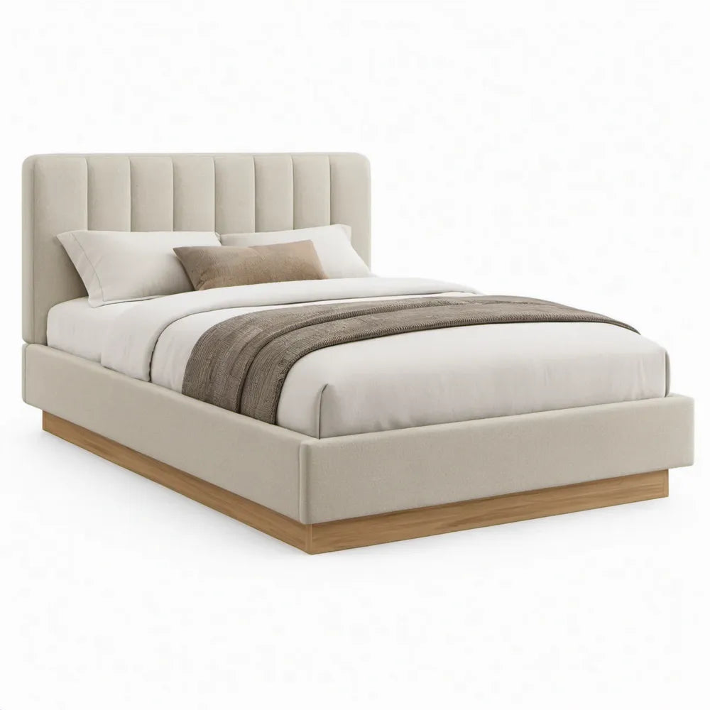 Tweepersoonsbed 160 x 200 cm in Crème met Naturel Eiken Onderstel