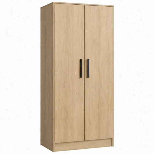 Eikenkleurige kast met 2 deuren en zwarte handgrepen, 80 x 52 x 180 cm