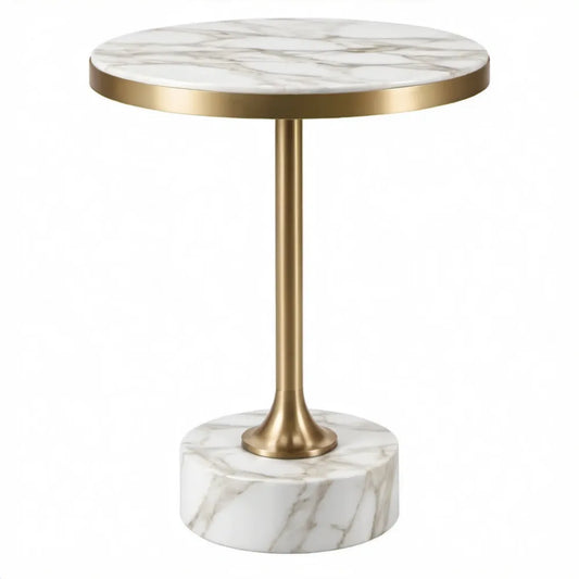 Ronde bijzettafel Ø 40 x 55 cm met marmerlook in wit, grijs en goud