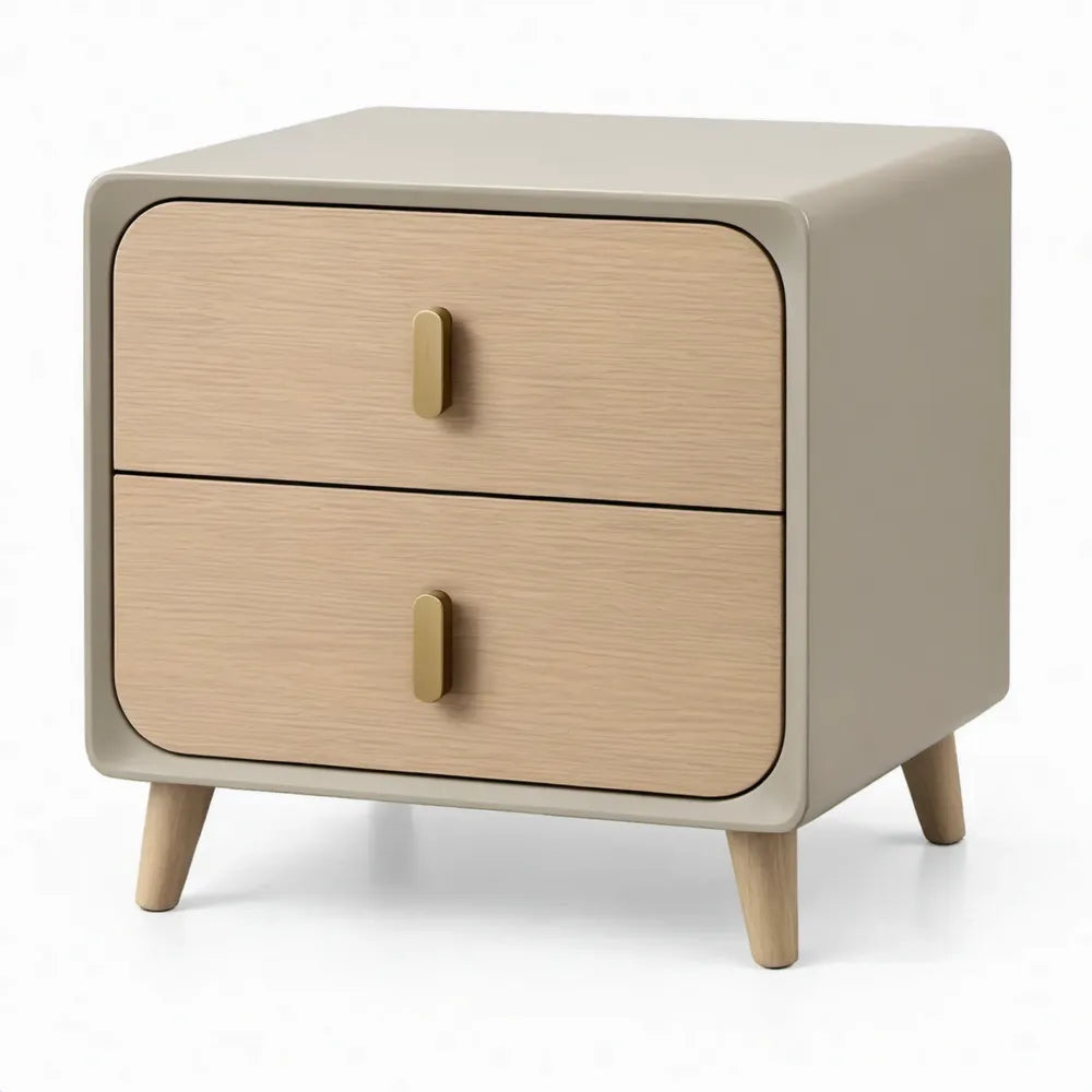 Nachtkastje met 2 lades 45 x 35 x 55 cm Beige Licht Eiken Goudkleurig