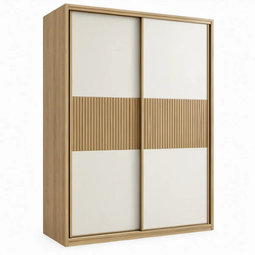 Schuifdeurkast met 2 deuren, 120 x 60 x 200 cm, Beige/Eikenkleur