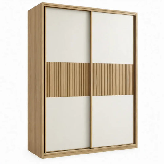 Schuifdeurkast met 2 deuren, 120 x 60 x 200 cm, Beige/Eikenkleur