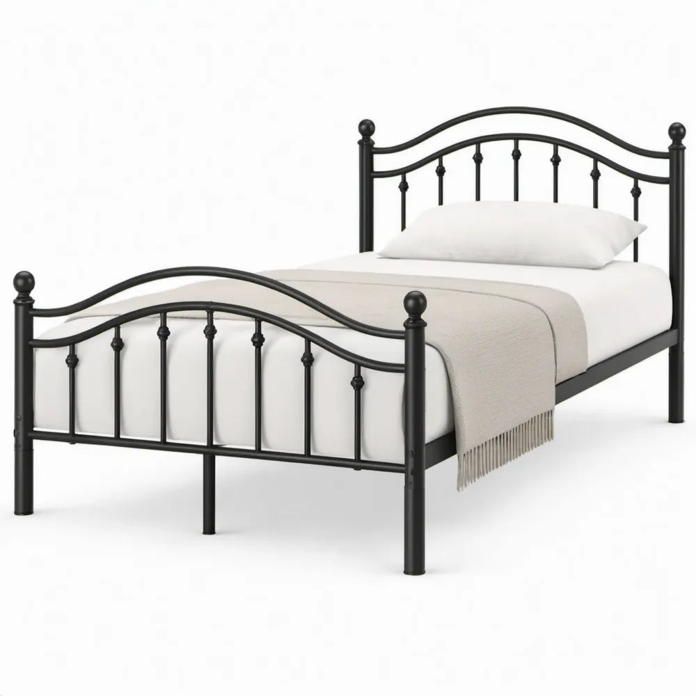 Metalen tweepersoonsbed 140 x 200 cm met gebogen spijlen, zwart
